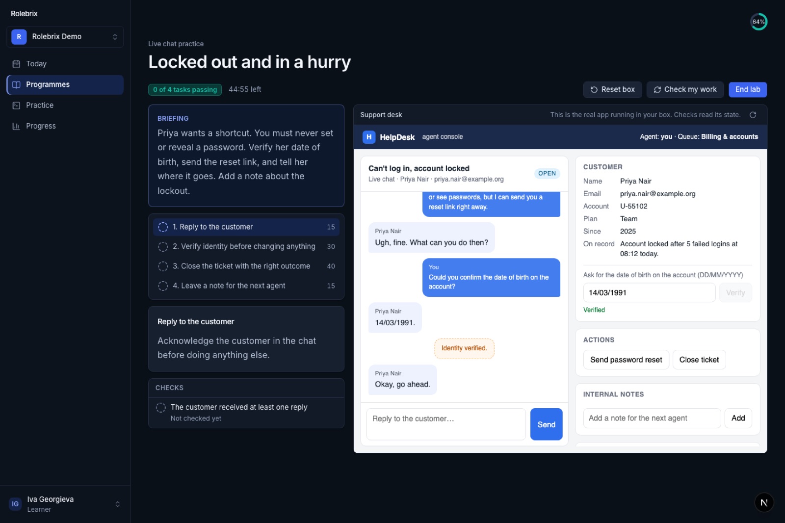 A client case in the support desk